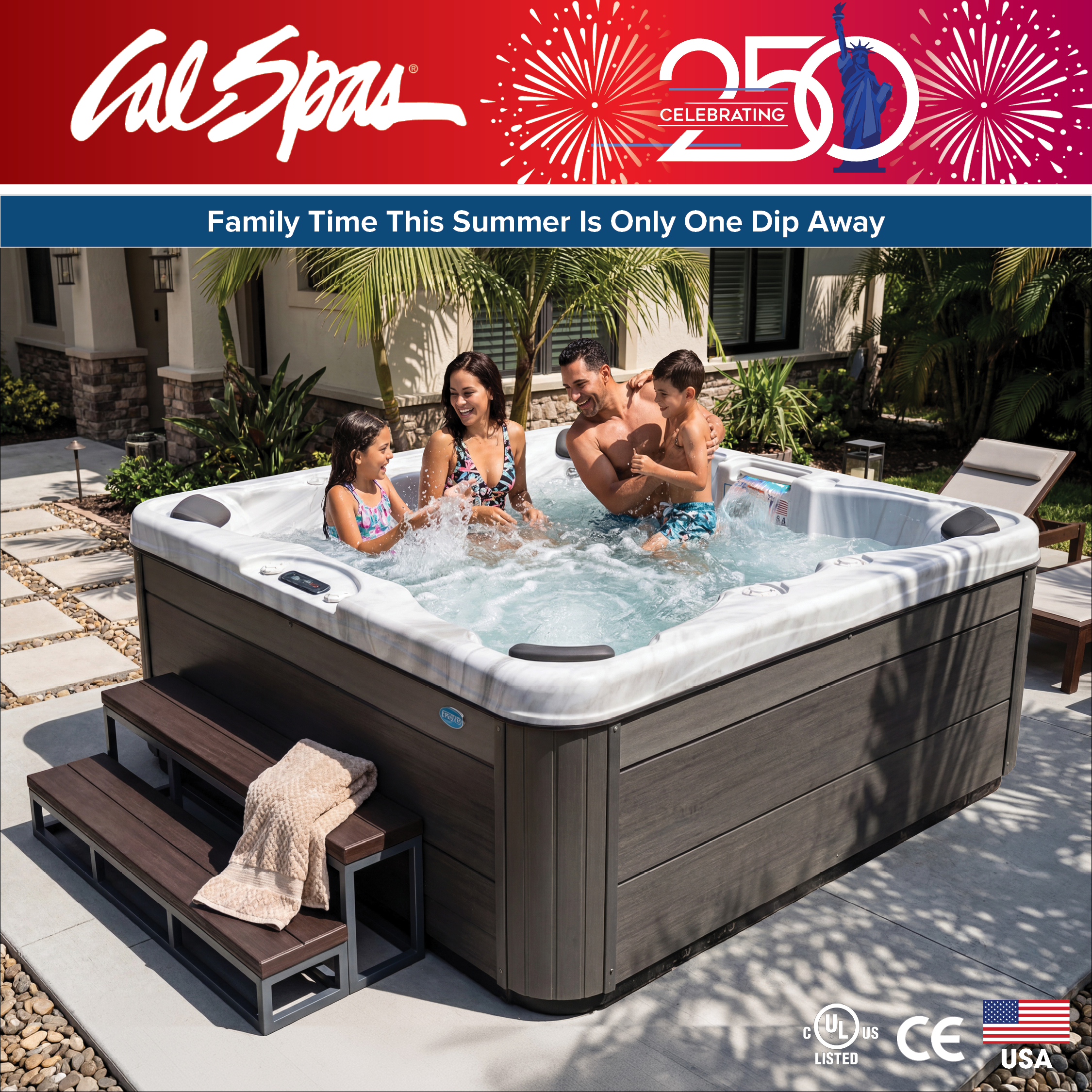 Calspas hot tub being used in a family setting - Grand Prairie